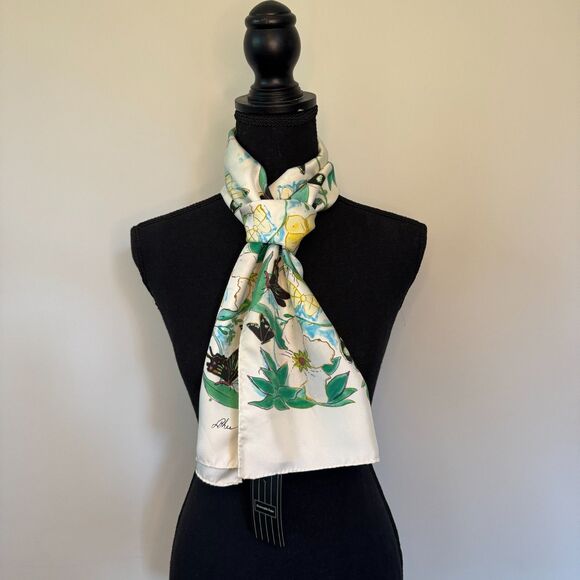 Ermenegildo Zegna for Patek Philippe Y2K Ivory and Green Floral Silk Scarf - Picture 2 of 7